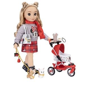 Fashion Doll with Red Stroller and Accessories